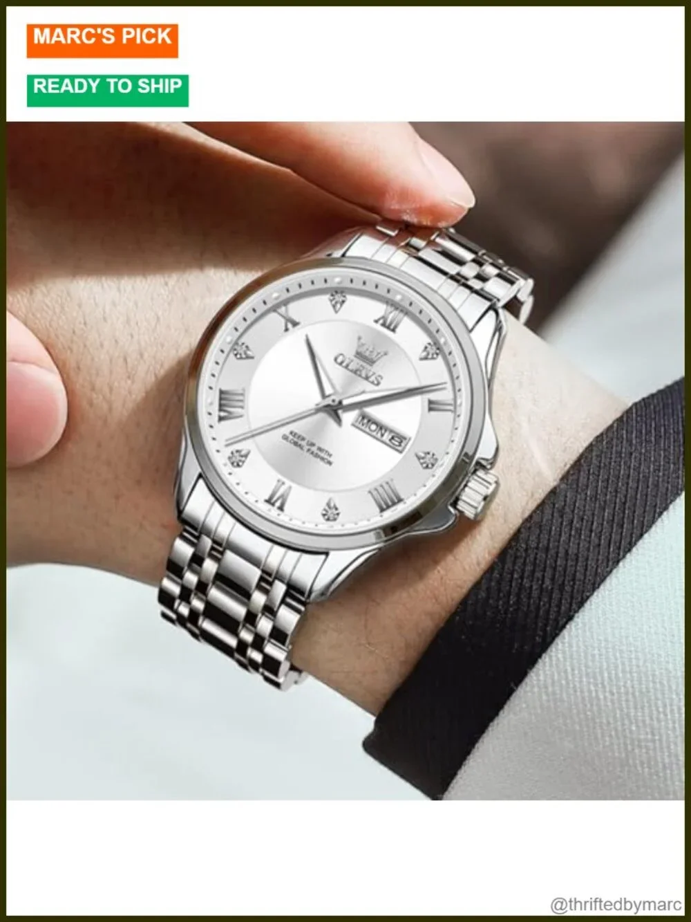 Men's Minimalist Stainless Steel Quartz Watch with Day Date Luminous